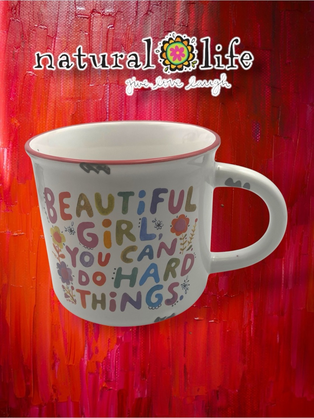 Natural Life "Beautiful Girl You Can Do Hard Things" Ceramic Camp Mug Boho